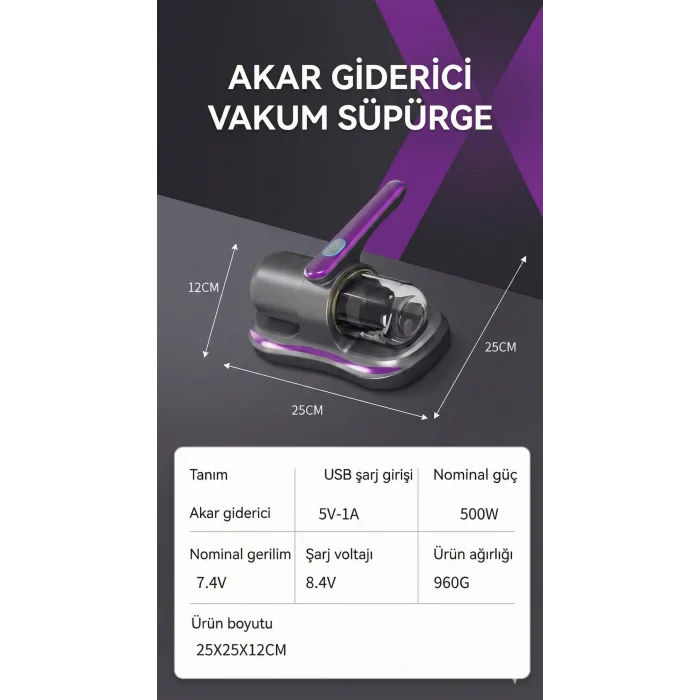 UV Işık Teknolojili Güçlü Motorlu Yatak Temizleme Cihazı - %99,9 Akar Giderme Özelliği ile