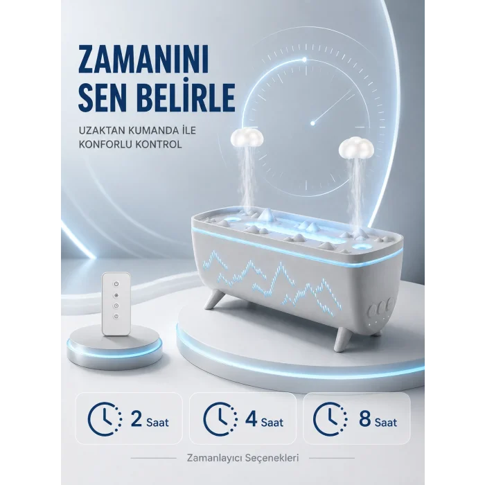 Uzaktan Kumandalı Aroma Difüzörü Sessiz Hava Nemlendirici Alev Efektli 2 4 8 Saat Zamanlayıcılı