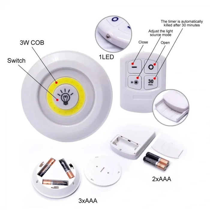 Uzaktan Kumandalı Yapışkanlı Kablosuz Pilli LED 3’lü (5047)