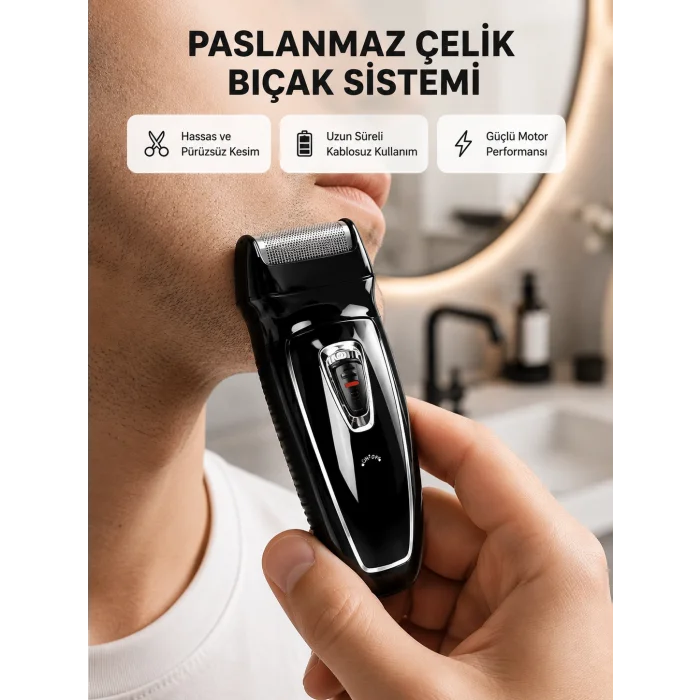 Uzun Pil Ömürlü Şarjlı Tıraş Makinesi – Hızlı Şarj, Ergonomik Tasarım, Çok Yönlü Kullanım