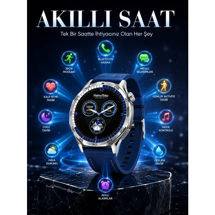 AMOLED Ekranlı Bluetooth Akıllı Saat 3 Kordonlu Uzun Pil Ömürlü