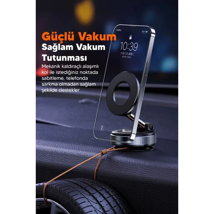 Vakumlu Araç İçi Telefon Tutucu - Güçlü Manyetik Magsafe Uyumlu