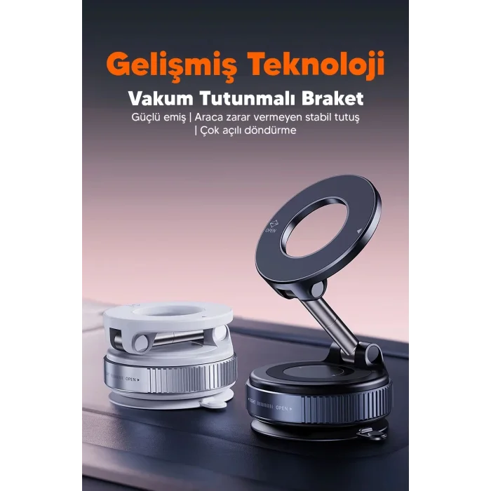 Vakumlu Araç İçi Telefon Tutucu - Güçlü Manyetik Magsafe Uyumlu