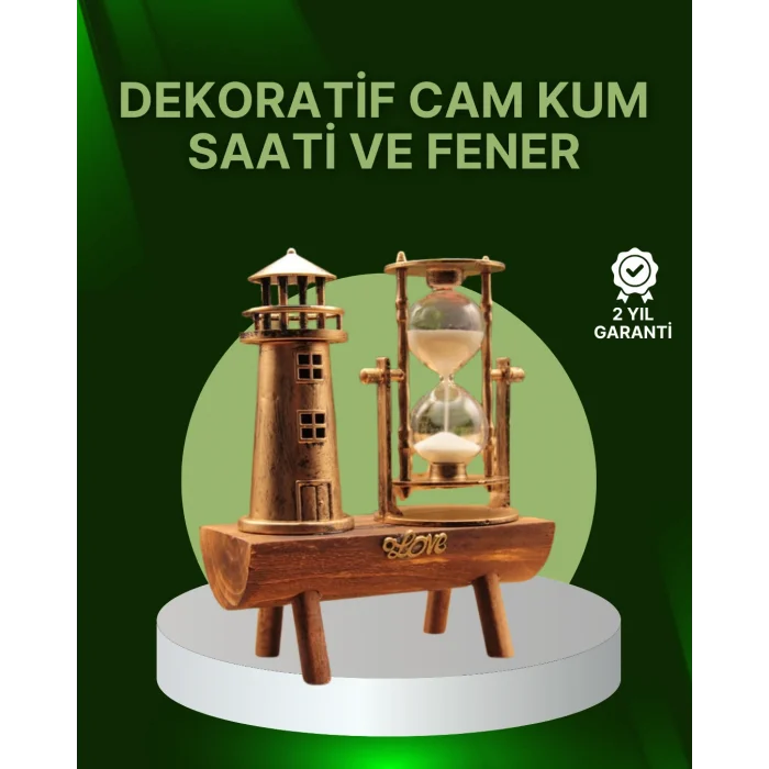 Vintage Kum Saati + Deniz Feneri Modeli – Ahşap Gövdeli Masa Üstü Dekor