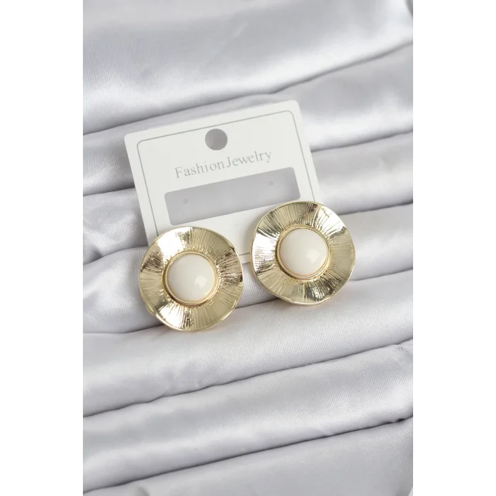 Vintage Model Beyaz Gold Renk Pirinç Kadın Küpe