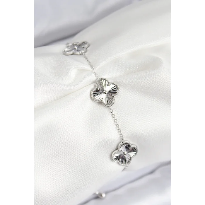 VIP Pirinç Yonca Model Gümüş Renk Kadın Bileklik