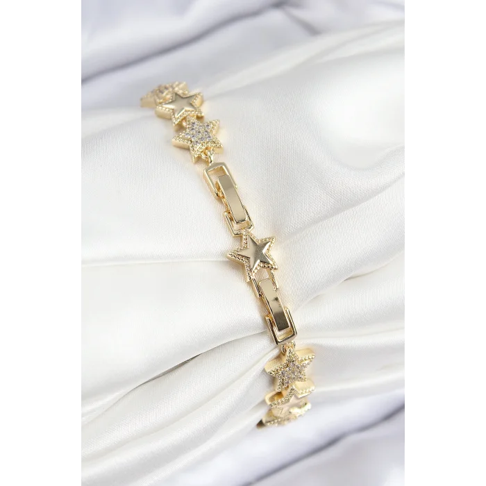 VIP Pirinç Zirkon Taşlı Yıldız Model Gold Renk Kadın Bileklik