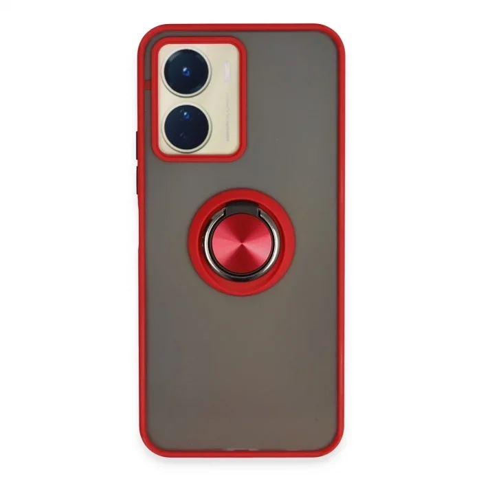 Vivo Y16 Kılıf Montreal Yüzüklü Silikon Kapak - Kırmızı