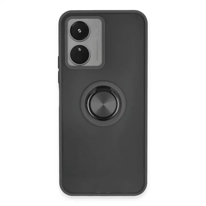 Vivo Y16 Kılıf Montreal Yüzüklü Silikon Kapak - Siyah