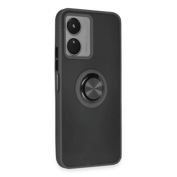Vivo Y16 Kılıf Montreal Yüzüklü Silikon Kapak - Siyah