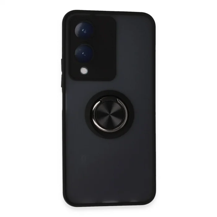 Vivo Y17s Kılıf Montreal Yüzüklü Silikon Kapak - Siyah