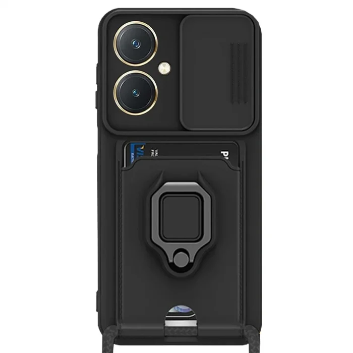 Vivo Y27 Kılıf Zuma Kartvizitli Yüzüklü Silikon - Siyah