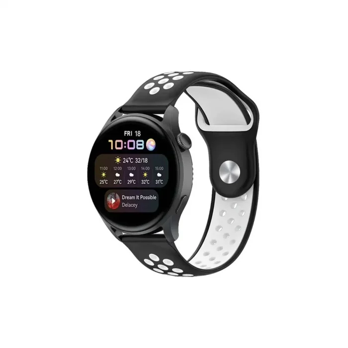 Watch 22mm Spor Delikli Kordon (saat Değildir) - Siyah-beyaz