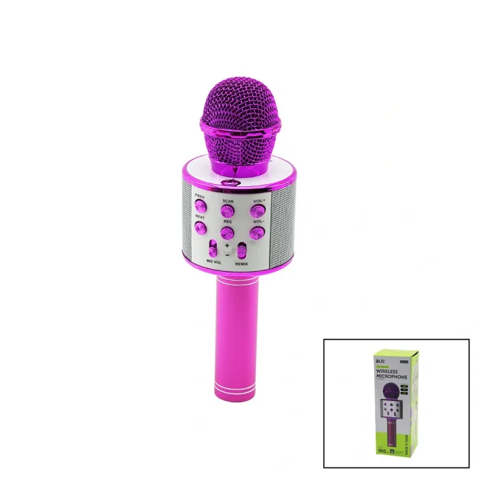 WİRELESS MİKROFON KARAOKE - HOPARLÖR USB ŞARJLI USB - TF - AUX RENKLİ KROM KAPLAMA PİL:800mAh - DC 5V BLS-25 (5047)