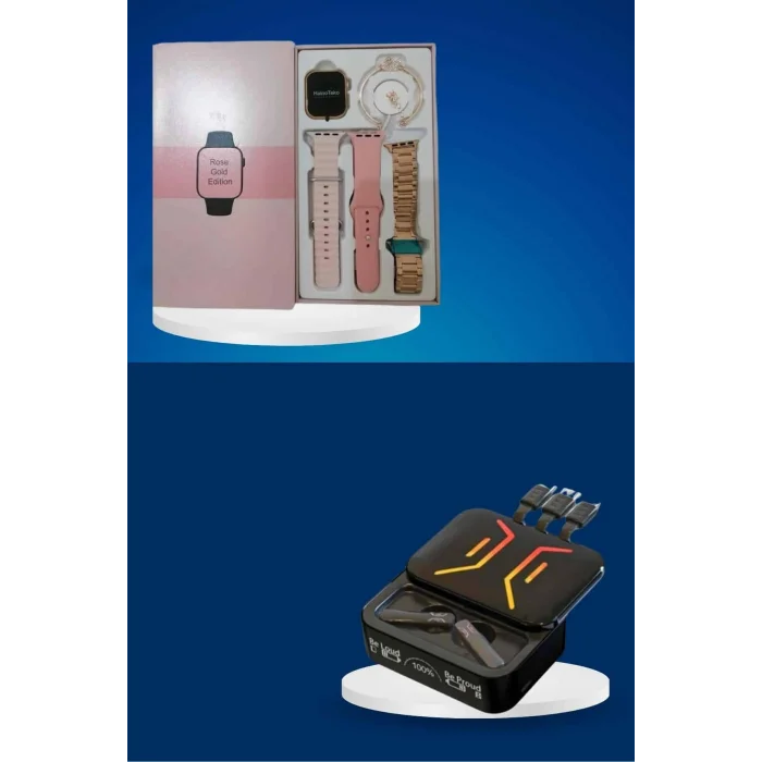 Wireless Şarjlı Akıllı Saat ve Dijital Göstergeli Kablosuz Bluetooth Kulaklık Nabız Ölçer