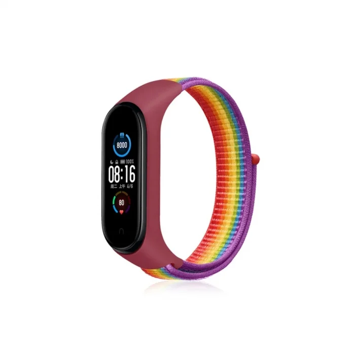 Xiaomi Mi Band 4 Hasırlı Cırtcırtlı Kordon (saat Değildir) - Gökkuşağı