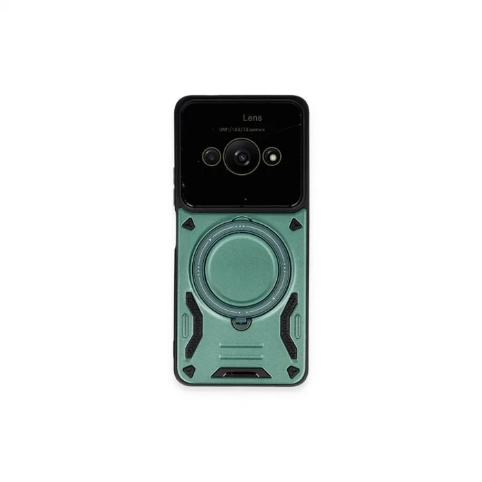 Xiaomi Poco C61 Kılıf Joy Lens Standlı Kapak - Koyu Yeşil