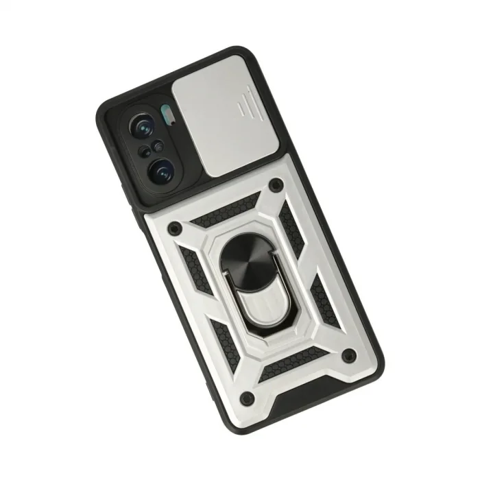 Xiaomi Poco F3 Kılıf Pars Lens Yüzüklü Silikon - Gümüş