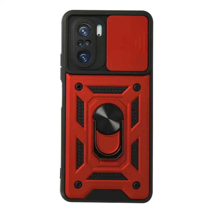 Xiaomi Poco F3 Kılıf Pars Lens Yüzüklü Silikon - Kırmızı