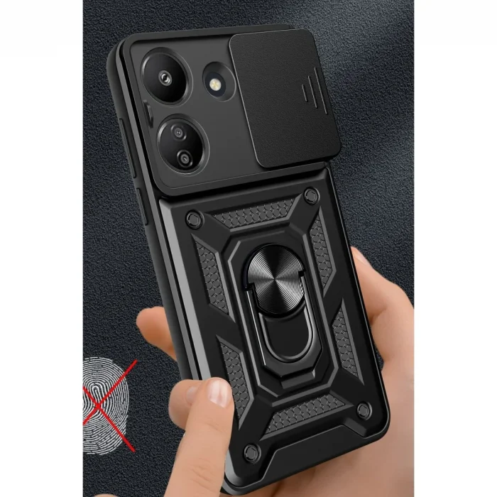 Xiaomi Redmi 13c Kılıf Pars Lens Yüzüklü Silikon - Siyah