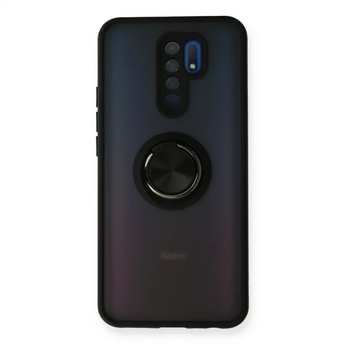 Xiaomi Redmi 9 Kılıf Montreal Yüzüklü Silikon Kapak - Siyah