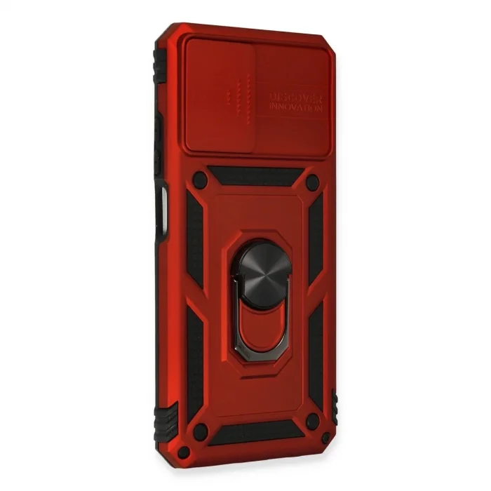 Xiaomi Redmi Note 10 Kılıf Pars Lens Yüzüklü Silikon - Kırmızı