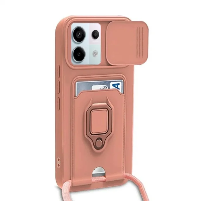 Xiaomi Redmi Note 13 Pro 5g Kılıf Zuma Kartvizitli Yüzüklü Silikon - Pembe