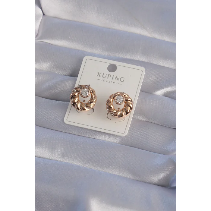 XUPİNG Rose Renk Oval Zirkon Taşlı Burgu Model Küpe