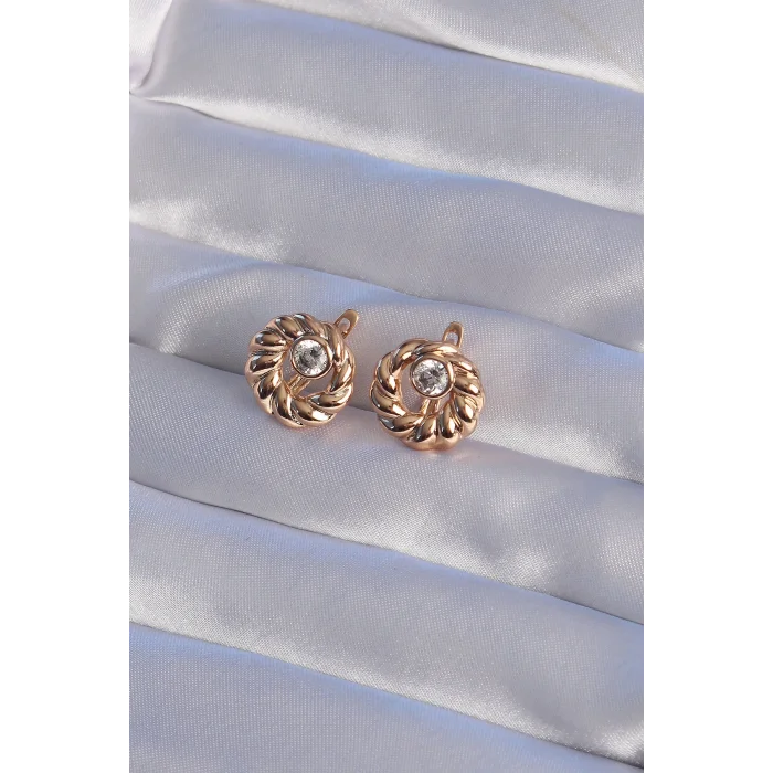 XUPİNG Rose Renk Oval Zirkon Taşlı Burgu Model Küpe