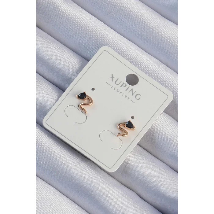 Xuping Rose Renk Siyah Zirkon Taşlı Kıvrımlı Küpe