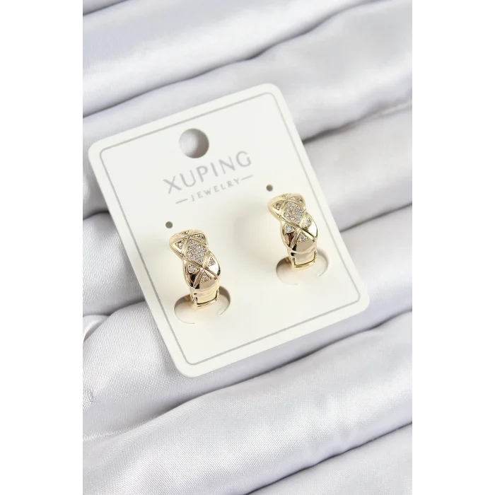 Xuping Zirkon Taşlı Geometrik Desenli Halka Model Gold Renk Kadın Küpe