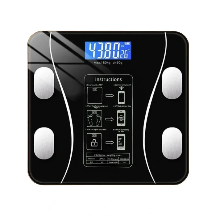 Yağ Ölçer Fonksiyonlu Dijital Baskül Elektronik Tartı Akıllı Bluetooth Lcd Dijital Ekran Ev Vücut (5047)