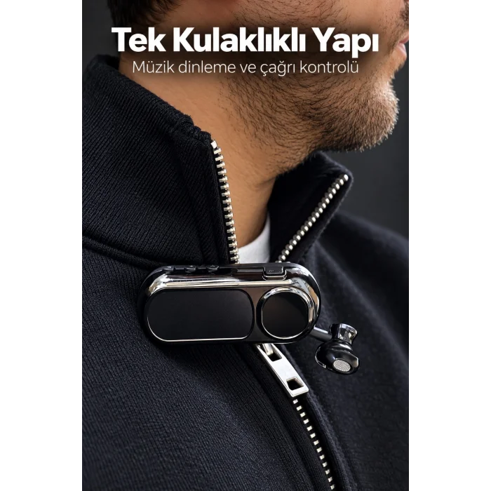 Yaka Klipsli Makaralı Bluetooth Tek Kulaklık