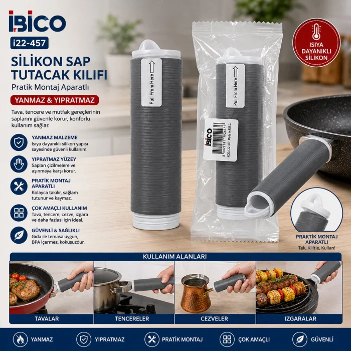 YANMAZ - YIPRATMAZ TAVA - ÇOK AMAÇLI SİLİKON SAP TUTACAK KILIFI PRATİK MONTAJ APARATLI (5047)