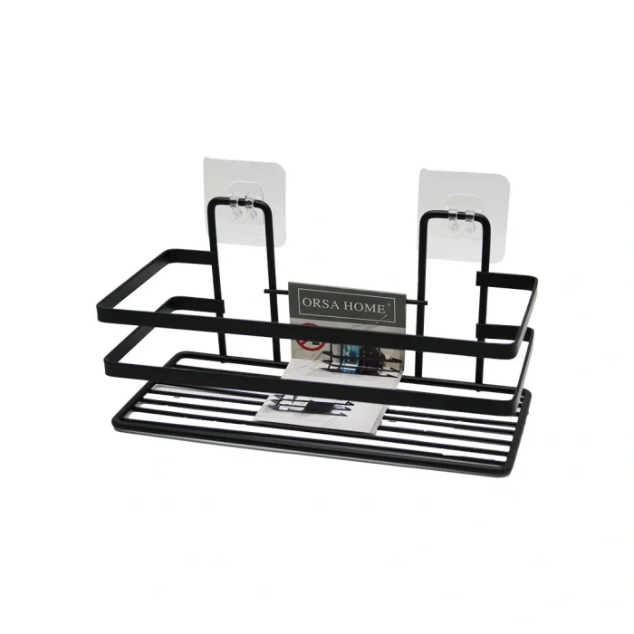 YAPIŞKANLI ASKILI ÇOK AMAÇLI SİYAH KARE BANYO RAF (5047)