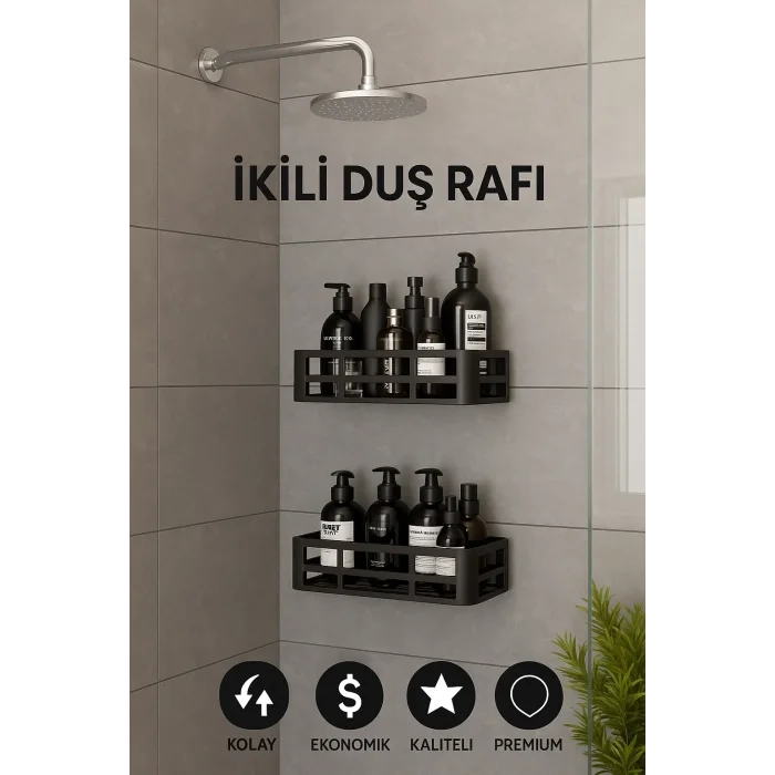Yapışkanlı Duvar Rafı Organizer Banyo Rafı Duş Rafı Mutfak Rafı Havluluk Sabun Krem Şampuanlık