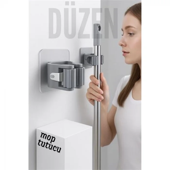 Yapışkanlı Pratik Mop ve Süpürge Tutucu – Duvara Monte, Kolay Kurulum