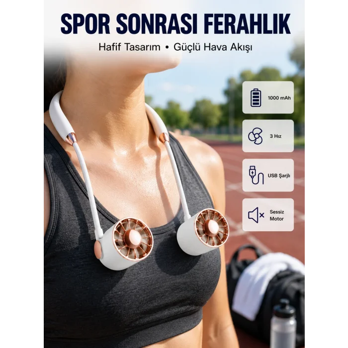 Yazlık Taşınabilir Sessiz Boyun Fanı 3 Kademe Hız Ayarlı