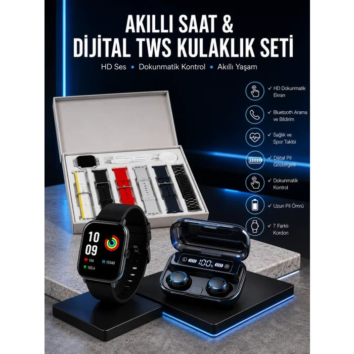 Yeni Model Akıllı Saat ve Kulaklık Kampanyası Nabızz Ölçer Bluetooth Bağlantılı Uzun Pil Ömrü