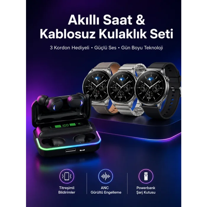 Yeni Nesil Akıllı Saat Ve Bluetooth Kulaklık Titreşim Bildirimleri Uyku Takibi