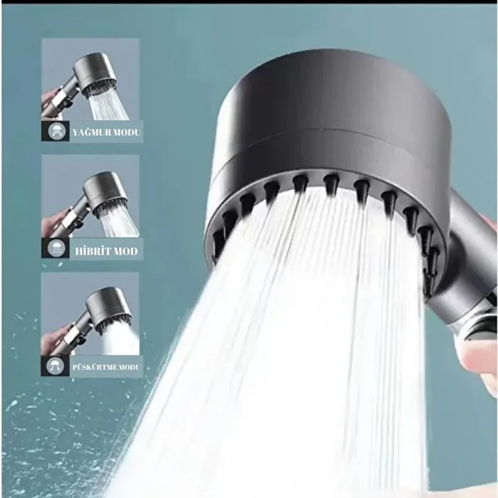 Yeni Nesil Çok Masajlı Fonksiyonlu Ayarlanabilir Arıtmalı Krom Kaplı Duş Başlığı El Duşu (5047)