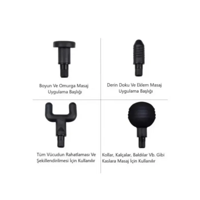 Yeni Nesil Darbeli Titreşimli Şarjlı Sporcu Masaj Tabancası 4 Başlıklı LC-002 (5047)