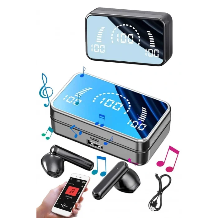 Yeni Nesil Kablosuz Kulaklık Aynalı Powerbank Özellikli Bluetooth Bağlantılı Dijital Göstergeli
