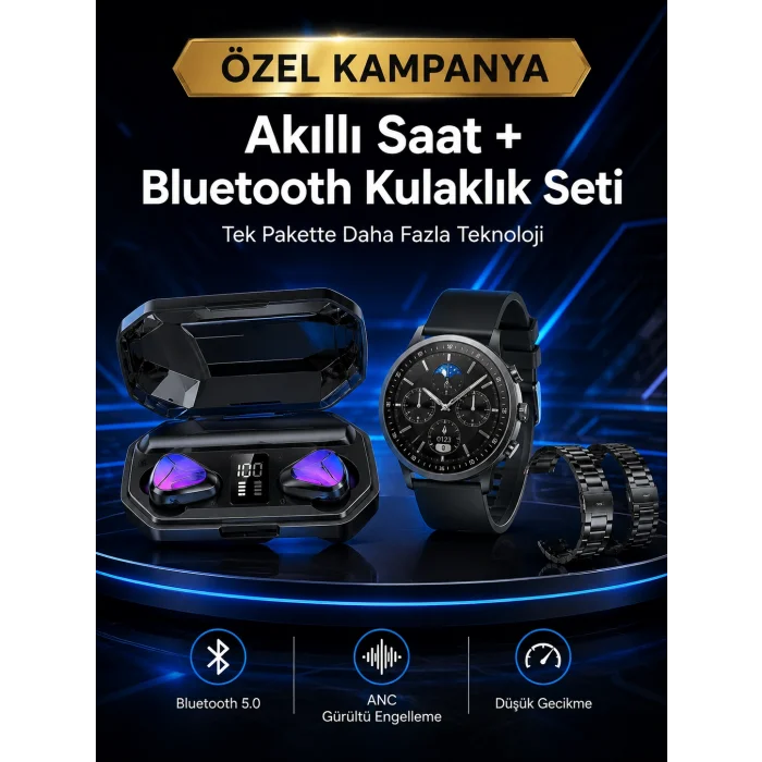 Yeni Nesil Kampanyası Bluetooth Bağlantılı Akıllı Saat ve Kablosuz Kulaklık Dijital Göstergeli
