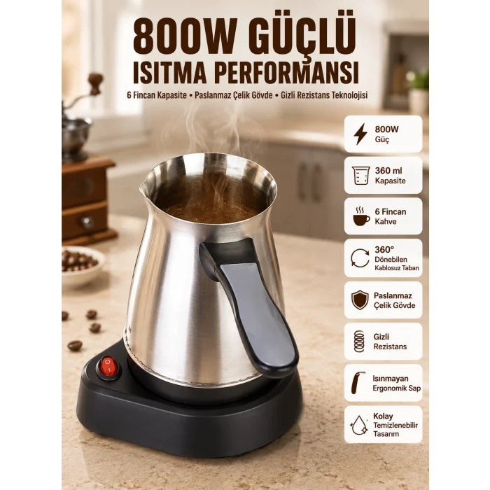 Yeni Nesil Türk Kahve Makinesi Cezvesi Siyah Gri Kablolu Pratik