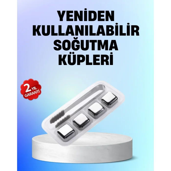 Yeniden Kullanılabilir 304 Çelik Metal Buz Küpleri 4lü Set