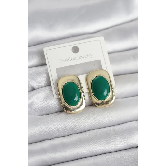 Yeşil Renk Kare Model Vintage Kadın Küpe