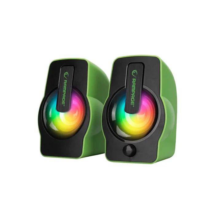 YEŞİL - RGB IŞIKLI 1+1 HOPARLÖR SPEAKAER SET USB KABLO 2.0 MULTİMEDYA - 6W (5047)