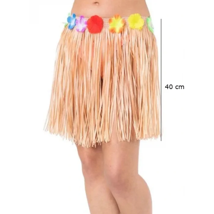 Yetişkin ve Çocuk Uyumlu Saman Renk Püsküllü Hawaii Luau Hula Etek 40 (5047)