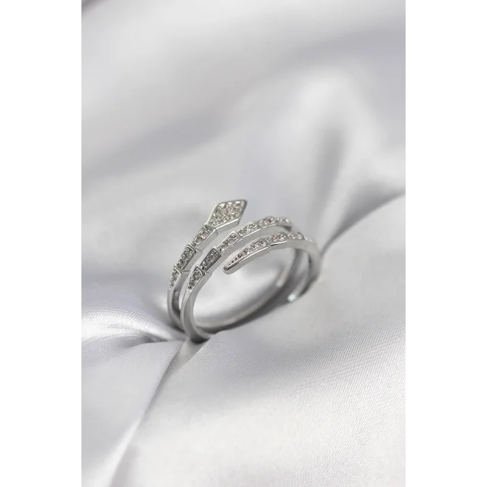 Yılan Model Gümüş Renk Zirkon Taşlı Kadın Yüzük